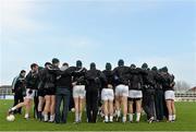 26 January 2014; The Kildare team gather together in a huddle before the game. Bord na Mona O'Byrne Cup, Final, Kildare v Meath. St Conleth's Park, Newbridge, Co. Kildare. Picture credit: Brendan Moran / SPORTSFILE
