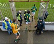 26 January 2014; The Meath team make their way onto the pitch before the game. Bord na Mona O'Byrne Cup, Final, Kildare v Meath. St Conleth's Park, Newbridge, Co. Kildare. Picture credit: Brendan Moran / SPORTSFILE