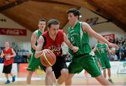 28 January 2014; Andy Bartley, Presentation College Bray, in action against Callum MacHugh, St Malachys. All-Ireland Schools Cup U19A Boys Final, St Malachys v Presentation College Bray, National Basketball Arena, Tallaght, Co. Dublin. Photo by Sportsfile