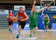 28 January 2014; Reece O'Callaghan, Presentation College Bray, in action against Odhran Eastwood, St Malachys. All-Ireland Schools Cup U19A Boys Final, St Malachys v Presentation College Bray, National Basketball Arena, Tallaght, Co. Dublin. Photo by Sportsfile