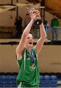 28 January 2014; St Malachys captain Conor Quinn lifts the cup. All-Ireland Schools Cup U19A Boys Final, St Malachys v Presentation College Bray, National Basketball Arena, Tallaght, Co. Dublin. Photo by Sportsfile