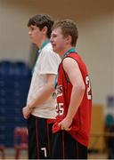 28 January 2014; A dejected Marc Lennon, Presentation College Bray, after the game. All-Ireland Schools Cup U19A Boys Final, St Malachys v Presentation College Bray, National Basketball Arena, Tallaght, Co. Dublin. Photo by Sportsfile