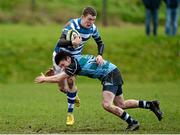 28 January 2014; Shane Lanigan Ryan, Rockwell, is tackled by John Fox, Castletroy. SEAT Munster Schools Senior Cup, 1st Round, Rockwell College v Castletroy College, Clanwilliam Park, Tipperary Town. Picture credit: Diarmuid Greene / SPORTSFILE