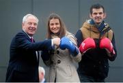 28 January 2014; In attendance at the official opening of Bray Boxing Club is Michael Ring, T.D., Minister of State for Tourism and Sport, left, along with boxers Katie Taylor and Adam Nolan, right. Bray Boxing Club, Bray, Co. Wicklow. Picture credit: Ramsey Cardy / SPORTSFILE