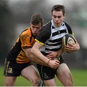 28 January 2014; Ben Hyland, Cistercian College, is tackled by Jack Parkes, St. Patrick's Classical School. Fr. Godfrey Cup, Semi-Final, Cistercian College v St. Patrick's Classical School, Newbridge College, Newbridge, Co. Kildare. Picture credit: Barry Cregg / SPORTSFILE