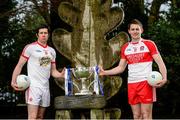 29 January 2014; James Kielt, Derry, right, and Sean Cavanagh, Tyrone, following a press conference at the Allianz Football League Belfast launch. Malone House, Barnett Demesne, Belfast, Co. Antrim. Picture credit: Oliver McVeigh / SPORTSFILE