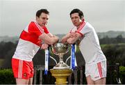 29 January 2014; James Kielt, Derry, left, and Sean Cavanagh, Tyrone, following a press conference at the Allianz Football League Belfast launch. Malone House, Barnett Demesne, Belfast, Co. Antrim. Picture credit: Oliver McVeigh / SPORTSFILE