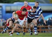 29 January 2014; Alex Penney, CBC, is tackled by Coalan Moloney, Crescent College Comprehensive. SEAT Munster Schools Senior Cup, 1st Round, Crescent College Comprehensive v CBC Cork, Old Crescent RFC, Rosbrien, Limerick. Picture credit: Diarmuid Greene / SPORTSFILE