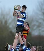 29 January 2014; Robbie Scott, Crescent College Comprehensive, wins possession in a lineout ahead of David Lynch, CBC. SEAT Munster Schools Senior Cup, 1st Round, Crescent College Comprehensive v CBC Cork, Old Crescent RFC, Rosbrien, Limerick. Picture credit: Diarmuid Greene / SPORTSFILE