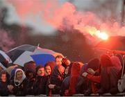 29 January 2014; Wesley College supporters light a flare during the match. Beauchamps Leinster Schools Senior Cup, 1st Round, Belvedere College v Wesley College, Balbriggan RFC, Co. Dublin. Picture credit: Ramsey Cardy / SPORTSFILE
