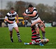 29 January 2014; James Doyle, Belvedere College, is tackled by Jedd Pratt, Wesley College. Beauchamps Leinster Schools Senior Cup, 1st Round, Belvedere College v Wesley College, Balbriggan RFC, Co. Dublin. Picture credit: Ramsey Cardy / SPORTSFILE