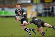 29 January 2014; Joe D'Arcy, Newbridge College, is tackled by Alan Tynan, Cistercian College, Roscrea. Beauchamps Leinster Schools Senior Cup, 1st Round, Newbridge College v Cistercian College, Roscrea. Carlow RFC, Co. Carlow. Picture credit: Matt Browne / SPORTSFILE