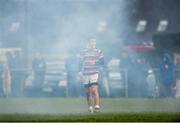 29 January 2014; Aaron McDonnell, Wesley College, watches on as smoke from a flare blows around the pitch. Beauchamps Leinster Schools Senior Cup, 1st Round, Belvedere College v Wesley College, Balbriggan RFC, Co. Dublin. Picture credit: Ramsey Cardy / SPORTSFILE