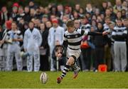 29 January 2014; Conor Jennings, Belvedere College, kicks a conversion. Beauchamps Leinster Schools Senior Cup, 1st Round, Belvedere College v Wesley College, Balbriggan RFC, Co. Dublin. Picture credit: Ramsey Cardy / SPORTSFILE