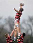 29 January 2014; Stephen Dalby, Wesley College, wins possession for his side in a lineout. Beauchamps Leinster Schools Senior Cup, 1st Round, Belvedere College v Wesley College, Balbriggan RFC, Co. Dublin. Picture credit: Ramsey Cardy / SPORTSFILE