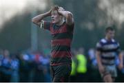 29 January 2014; A dejected Sam Pin, Kilkenny College, at the end of the game. Beauchamps Leinster Schools Senior Cup, 1st Round, Clongowes Wood College v Kilkenny College, NUI Maynooth, Maynooth, Co. Kildare. Picture credit: David Maher / SPORTSFILE