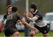 29 January 2014; Tom Treacy, Newbridge College, in action against Peter Ennis, Cistercian College, Roscrea. Beauchamps Leinster Schools Senior Cup, 1st Round, Newbridge College v Cistercian College, Roscrea. Carlow RFC, Co. Carlow. Picture credit: Matt Browne / SPORTSFILE
