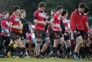 30 January 2014; Glenstal Abbey players react after defeat to Ard Scoil Rís. SEAT Munster Schools Senior Cup, 1st Round, Ard Scoil Rís v Glenstal Abbey, Old Crescent RFC, Rosbrien, Limerick. Picture credit: Diarmuid Greene / SPORTSFILE