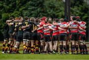 30 January 2014; The Ard Scoil Rís and Glenstal Abbey teams gather closely together during their pre-match huddles. SEAT Munster Schools Senior Cup, 1st Round, Ard Scoil Rís v Glenstal Abbey, Old Crescent RFC, Rosbrien, Limerick. Picture credit: Diarmuid Greene / SPORTSFILE