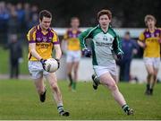 30 January 2014; Donal Kelly, St. Peter’s Wexford, in action against Joe Halligan, Colaiste Mhuire Mullingar. Leinster Schools Senior Football A Championship, Round 2, St. Peter’s Wexford v Colaiste Mhuire Mullingar, Stradbally GAA Grounds, Stradbally, Co. Laois. Picture credit: Matt Browne / SPORTSFILE