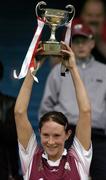 29 May 2005; Galway captain Therese Maher lifts the cup. National Camogie League, Division 1 Final, Galway v Cork, Semple Stadium, Thurles, Co. Tipperary. Picture credit; Brendan Moran / SPORTSFILE