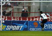 30 May 2005; Steve Williams, Shelbourne goalkeeper, watches the ball entering the net after a shot from Roy O'Donovan, Cork City, to give his side the lead. eircom League, Premier Division, Shelbourne v Cork City, Tolka Park, Dublin. Picture credit; David Maher / SPORTSFILE
