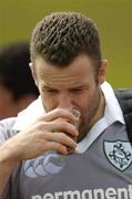 31 May 2005; Centre Kevin Maggs drinks a cup of tea after Ireland rugby squad training. University of Limerick, Limerick. Picture credit; Brendan Moran / SPORTSFILE
