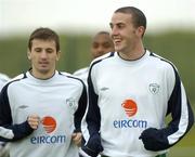 31 May 2005; Republic of Ireland players John O'Shea, right, and Liam Miller during squad training. Malahide FC, Malahide, Dublin. Picture credit; Damien Eagers / SPORTSFILE