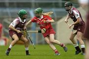 29 May 2005; Rachel Moloney, Cork, in action against Therese Maher, left, and Colette Glennon, Galway. National Camogie League, Division 1 Final, Galway v Cork, Semple Stadium, Thurles, Co. Tipperary. Picture credit; Brendan Moran / SPORTSFILE
