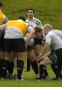 31 May 2005; Out-half Jeremy Staunton watches as the pack prepate to engage in a scrum during Ireland rugby squad training. University of Limerick, Limerick. Picture credit; Brendan Moran / SPORTSFILE