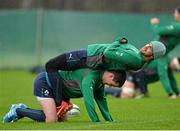 31 January 2014; Ireland's Rob Kearney and Jonathan Sexton during squad training ahead of their RBS Six Nations Rugby Championship match against Scotland on Sunday. Ireland Rugby Squad Training, Carton House, Maynooth, Co. Kildare. Picture credit: Matt Browne / SPORTSFILE