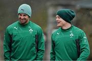 31 January 2014; Ireland's Brian O'Driscoll and Rob Kearney during squad training ahead of their RBS Six Nations Rugby Championship match against Scotland on Sunday. Ireland Rugby Squad Training, Carton House, Maynooth, Co. Kildare. Picture credit: Matt Browne / SPORTSFILE