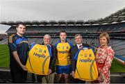 31 January 2014; Pictured are, from left, Brian Carroll, Secretary Roscommon County Board, John Murphy, Hospice, Donie Shine, Roscommon, Thomas Carthy, BNP Paribas, and Lily Murphy, Hospice, at the launch of the new Roscommon senior jersey for 2014. Croke Park, Dublin. Picture credit: Ramsey Cardy / SPORTSFILE..