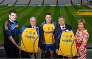 31 January 2014; Pictured are, from left, Brian Carroll, Secretary Roscommon County Board, John Murphy, Hospice, Donie Shine, Roscommon, Thomas Carthy, BNP Paribas, and Lily Murphy, Hospice, at the launch of the new Roscommon senior jersey for 2014. Croke Park, Dublin. Picture credit: Ramsey Cardy / SPORTSFILE