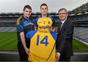 31 January 2014; Pictured are, from left, Brian Carroll, Secretary, Roscommon County Board, Donie Shine, Roscommon, and Thomas Carthy, BNP Paribas, at the launch of the new Roscommon senior jersey for 2014. Croke Park, Dublin. Picture credit: Ramsey Cardy / SPORTSFILE