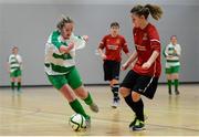31 January 2014; Lisa Maher, LIT, in action against Aoife Moloney, Carlow IT. WSCAI National Futsal Finals quarter final, The Mardyke, UCC, Cork. Picture credit: Diarmuid Greene / SPORTSFILE