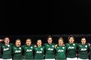 31 January 2014; Ireland players during the National Anthem. Women's Six Nations Rugby Championship, Ireland v Scotland, Ashbourne RFC, Ashbourne, Co. Meath. Picture credit: Ramsey Cardy / SPORTSFILE