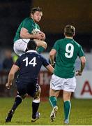 31 January 2014; Davi Busby, Ireland, is tackled by Jamie Farndale, Scotland. U20 Six Nations Rugby Championship, Ireland v Scotland, Dubarry Park, Athlone, Co. Westmeath. Picture credit: David Maher / SPORTSFILE