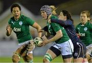 31 January 2014; Orla Fitzsimmons, Ireland, is tackled by Ruth Slaven, Scotland. Women's Six Nations Rugby Championship, Ireland v Scotland, Ashbourne RFC, Ashbourne, Co. Meath. Picture credit: Ramsey Cardy / SPORTSFILE