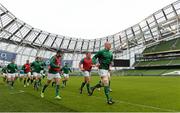 1 February 2014; Ireland captain Paul O'Connell leads his team-mates on a warm-up lap of the Aviva stadium before the start of the Ireland Rugby Squad Captain's Run ahead of Sunday's RBS Six Nations Rugby Championship match against Scotland. Aviva Stadium, Landowne Road, Dublin. Picture credit: Matt Browne / SPORTSFILE