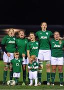 31 January 2014; From left, Fiona Coghlan, Larissa Muldoon, Lynne Cantwell, Marie-Louise Reilly and Stacey-Lee Kennedy, Ireland during the national anthem. Women's Six Nations Rugby Championship, Ireland v Scotland, Ashbourne RFC, Ashbourne, Co. Meath. Picture credit: Ramsey Cardy / SPORTSFILE