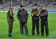 1 February 2014; The Kilkenny management team, left to right, James McGarry, Brian Cody, Michael Dempsey, and Derek Lyng, watch the cup presentation from the pitch. Bord na Mona Walsh Cup Final, Dublin v Kilkenny, Croke Park, Dublin. Picture credit: Dáire Brennan / SPORTSFILE
