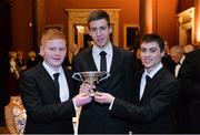 31 January 2014; In attendance at the GUI Champions' Dinner 2014 is the Irish Schools Stroke Play Champions from Ballinrobe Community School, Co. Mayo from left Dara Jennings, Patrick Hession and Ryan Jennings. GUI Champions' Dinner 2014, Carton House, Maynooth, Co. Kildare. Picture credit: Matt Browne / SPORTSFILE