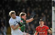 2 February 2014; Tomas O'Connor, Kildare, in action against Kevin Keane, left, Mayo, supported by team-mate Robert Hennelly. Allianz Football League, Division 1, Round 1, Kildare v Mayo, St Conleth's Park, Newbridge, Co. Kildare. Picture credit: Piaras Ó Mídheach / SPORTSFILE