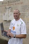 30 May 2005; Toulouse Rugby star, twice European Rugby Cup Winner and Irish supporter, Trevor Brennan logs on to www.eircom.net/totalfootball to send his e wishes to the Irish soccer team in advance of Saturday's game against Israel. Stade Ernest Wallon, Toulouse, France. Picture credit; Ray McManus / SPORTSFILE