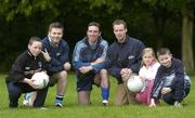 1 June 2005; &quot;GPA and Energise Sport support first ever residential Gaelic Football Summer Camp.&quot; At the announcement are, l to r, Dessie Farrell, Chief Executive of the GPA, Enda McNulty, Armagh Footballer, and Dermot McArdle, Monaghan Footballer, with young footballers Lauren McConville, from Armagh, Frankie Farrell, right, from Dublin, and Steven Traynor, from Armagh. Castleknock College, Castleknock, Dublin. Picture credit; Damien Eagers / SPORTSFILE