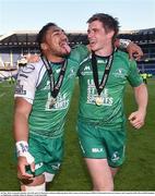 28 May 2016; Connacht's Bundee Aki, left, and AJ MacGinty celebrate following their side's victory in the Guinness PRO12 Final match between Leinster and Connacht at BT Murrayfield Stadium in Edinburgh, Scotland. Photo by Ramsey Cardy/Sportsfile
