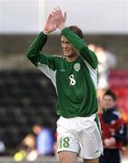 3 June 2005; Stephen Paisley, Republic of Ireland U21, salutes the crowd after the game. European U21 Championship Qualifier,  Republic of Ireland U21 v Israel U21, Flancare Park, Longford. Picture credit; Pat Murphy / SPORTSFILE