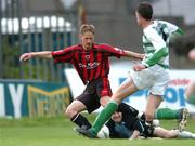 3 June 2005; Dominic Foley, Bohemians, defeats Shamrock Rovers goalkeeper Barry Murphy and Jason McGuinness to score his sides first goal. eircom League, Premier Division, Shamrock Rovers v Bohemians, Dalymount Park, Dublin. Picture credit; David Maher / SPORTSFILE