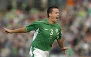 4 June 2005; Ian Harte, Republic of Ireland, celebrates after scoring his sides first goal. FIFA 2006 World Cup Qualifier, Republic of Ireland v Israel, Lansdowne Road, Dublin. Picture credit; Brian Lawless / SPORTSFILE